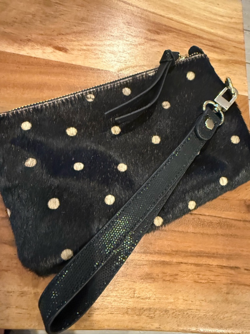 Chicos Hair on Hide Black Polka Dot Wristlet with Mirror - Picture 5 of 15